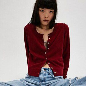 Free People Nocturnal Solid Cardigan in Maroon - Small